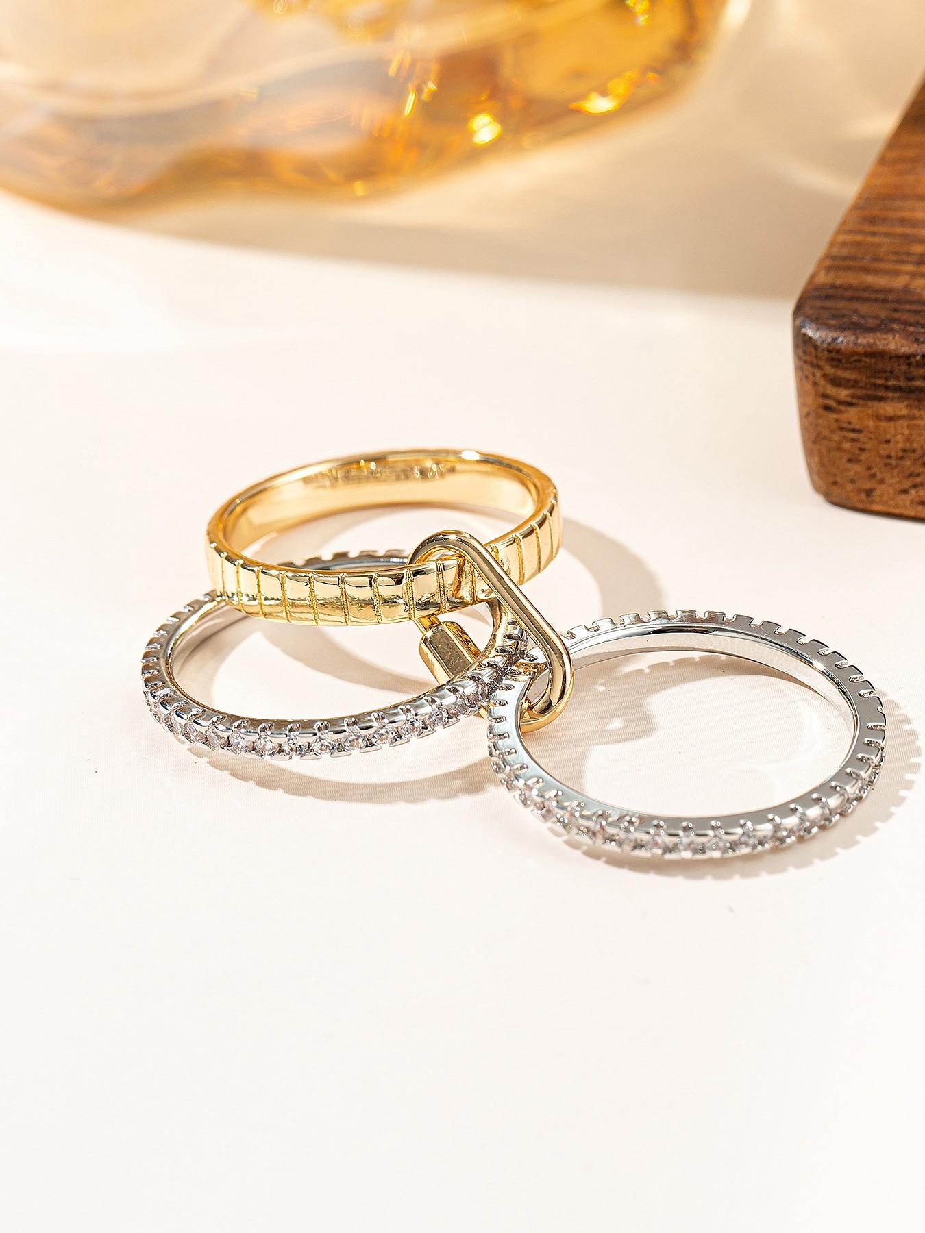 Personalized Two-Color Four-Ring Elegant Stackable Design Women Ring, Valentine Wedding Party Gift, Casual Copper Jewelry Accessory