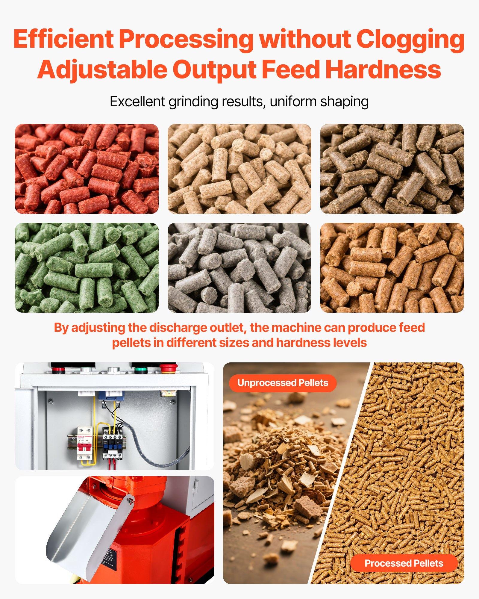 VEVOR Feed Pellet Mill Machine, 4 mm Animal Feed Pellet Making Machine, 3KW 240V Animal Food Granulator Mill Machines with 3 Pressure Rollers 4 Wheels, Ideal for Poultry, Livestock, Farm Animals