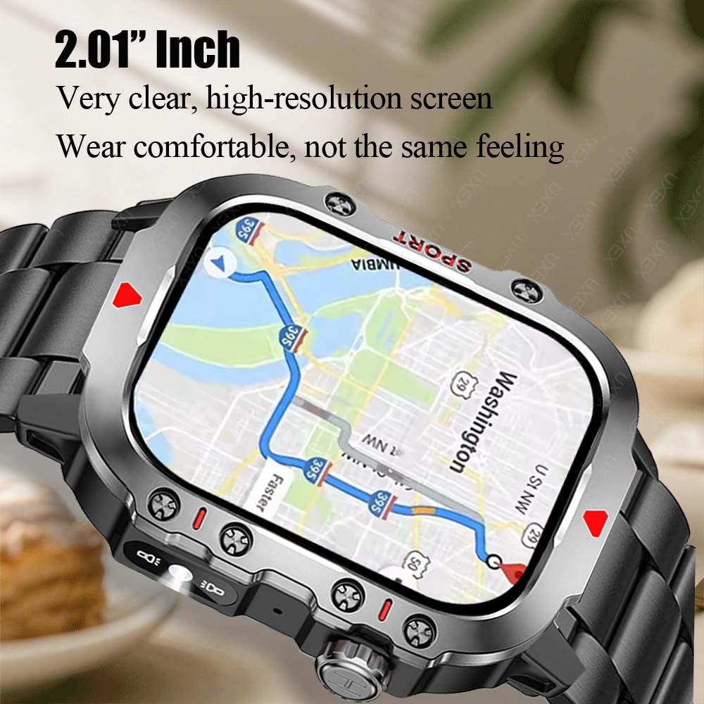 Multifunctional Men Business Smartwatch Flashlight 2.01 Inch HD Screen Fashionable Digital Watches Multiple Sports Modes Wireless Call Health Tracker Smart Watch Men