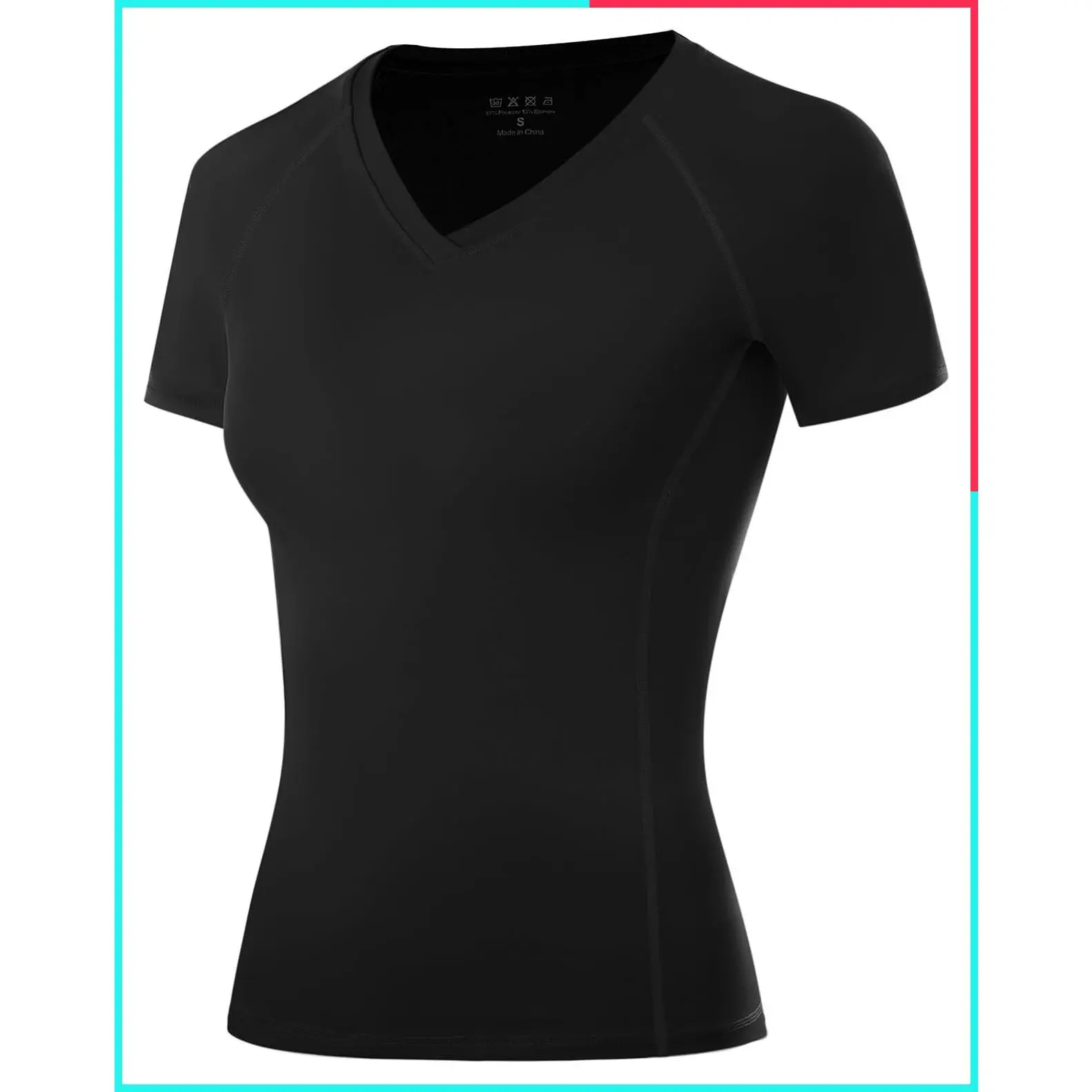 Women's Short Sleeve V-Neck Compression Shirt Quick Dry Athletic Workout Top Gym Base Layer for Yoga Running Sports