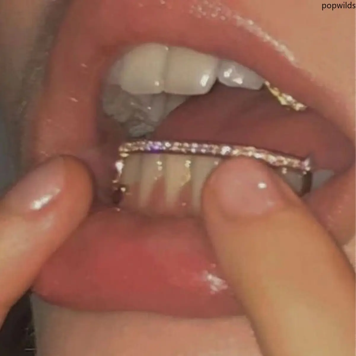Hot‑Sale Hip‑Hop Fangs Zircon Inlaid Teeth Grillz, Real Gold Plated Decorative Tooth Accessory for Street Party Cosplay