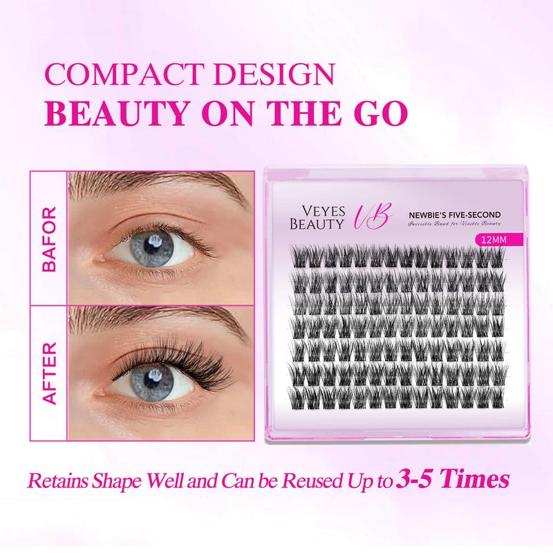 Veyesbeauty Dreamy 10mm-18mm Cluster Lash Single Length Refill & Replacement OptionFor Mixed Length Invisible Band Lashes Eyelashes Newbie's Five-Second Volume Wispy Soft Comfortable Mini Tray Makeup Cosmetic for Self Application at Home