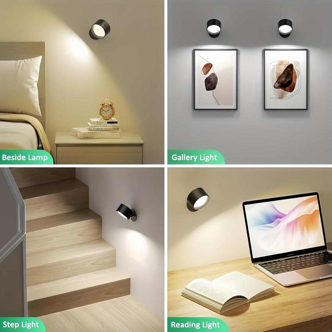 LED Wall Lamp USB Rechargeable Magnetic Ball Reading Light, RGB Color, Touch Remote Control, Perfect for Bedroom, Hallway, Cabinet, Living Room