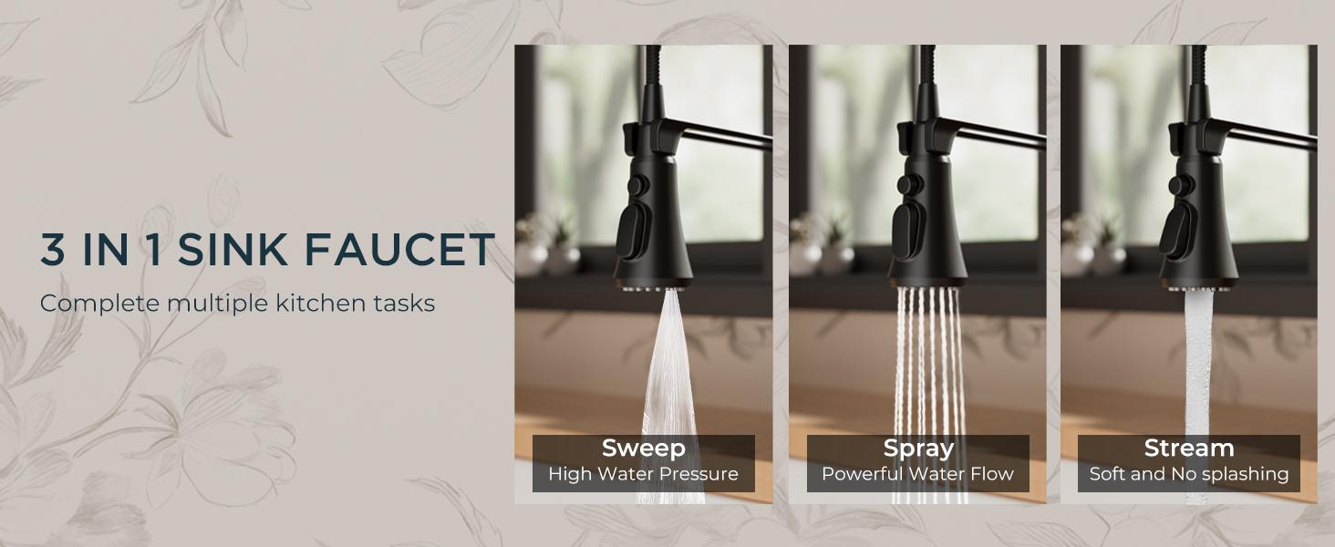 FORIOUS Antique Kitchen Faucet, Pull Down Sprayer, Oil Rubbed Brown, 3 Modes High Arc, Stainless Steel Deck Plate, Fit 1 or 3 Hole, Kitchen Bar Camper Home Fixtures Switch