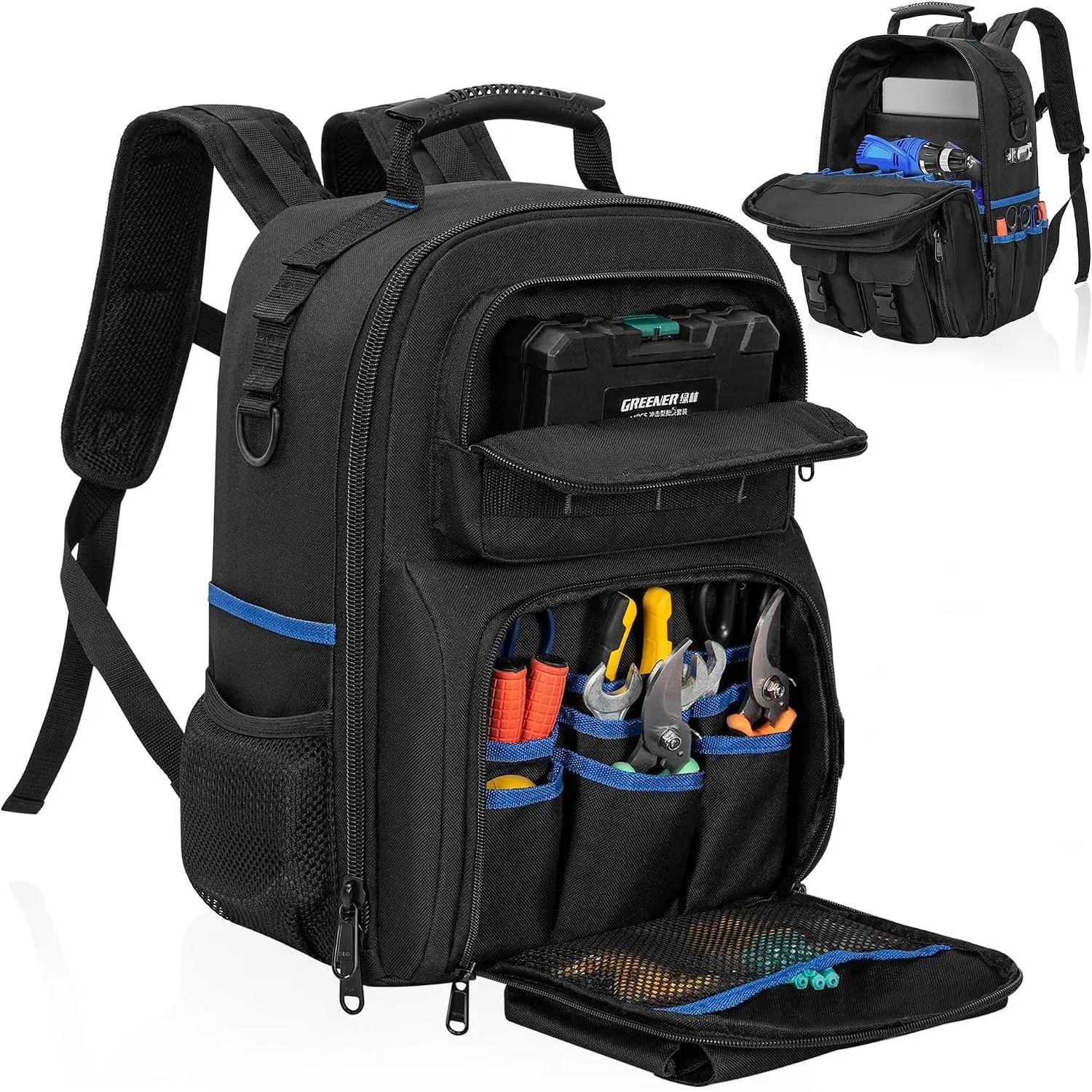 Tool Backpack for Men with Removable Tool Organizer, Black&Blue