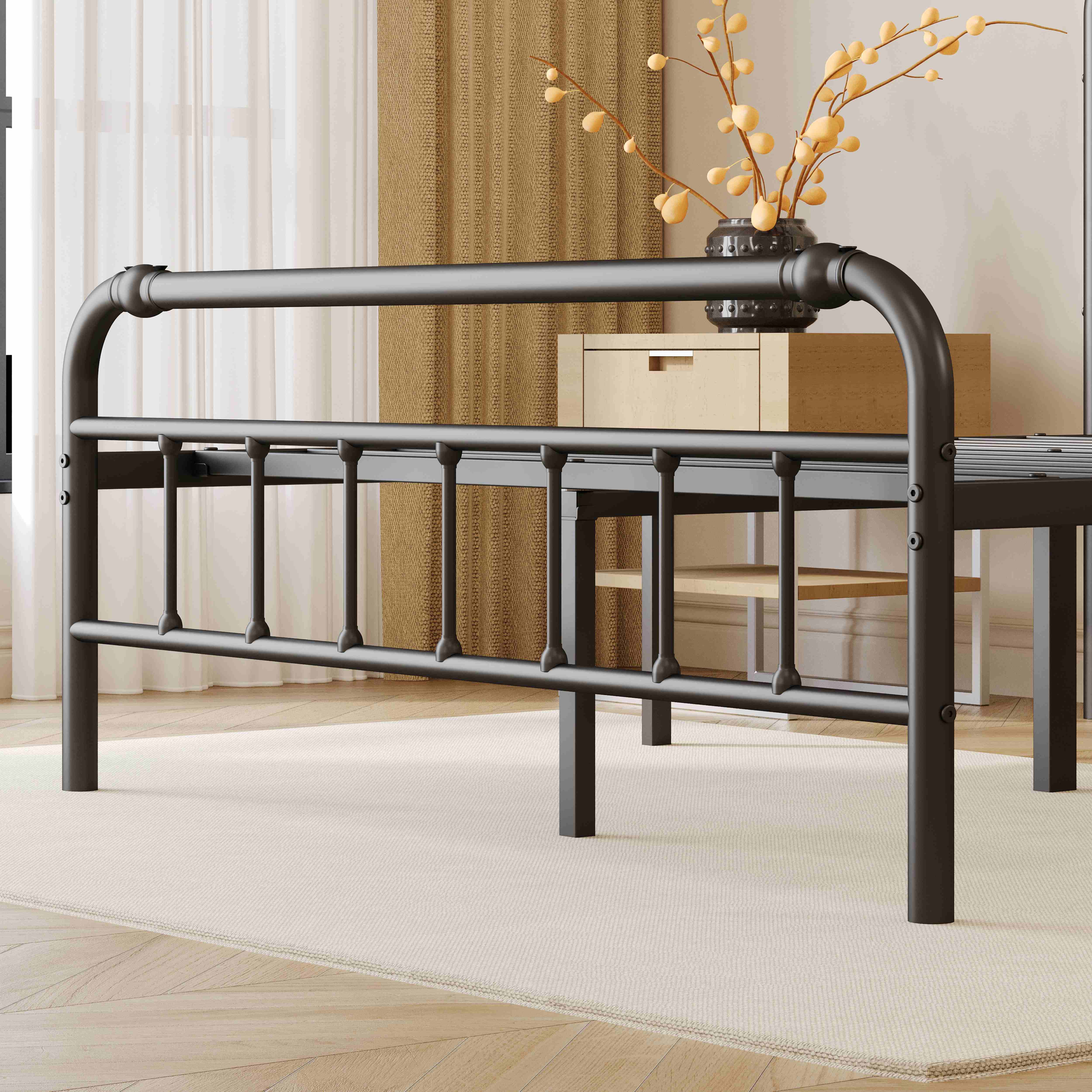 Aardhen Heavy Duty Metal Platform Bed Frame Victorian Style No Box Spring Needed Easy Assembly No Squeak Sturdy Durable Noise Free Vintage Aesthetic