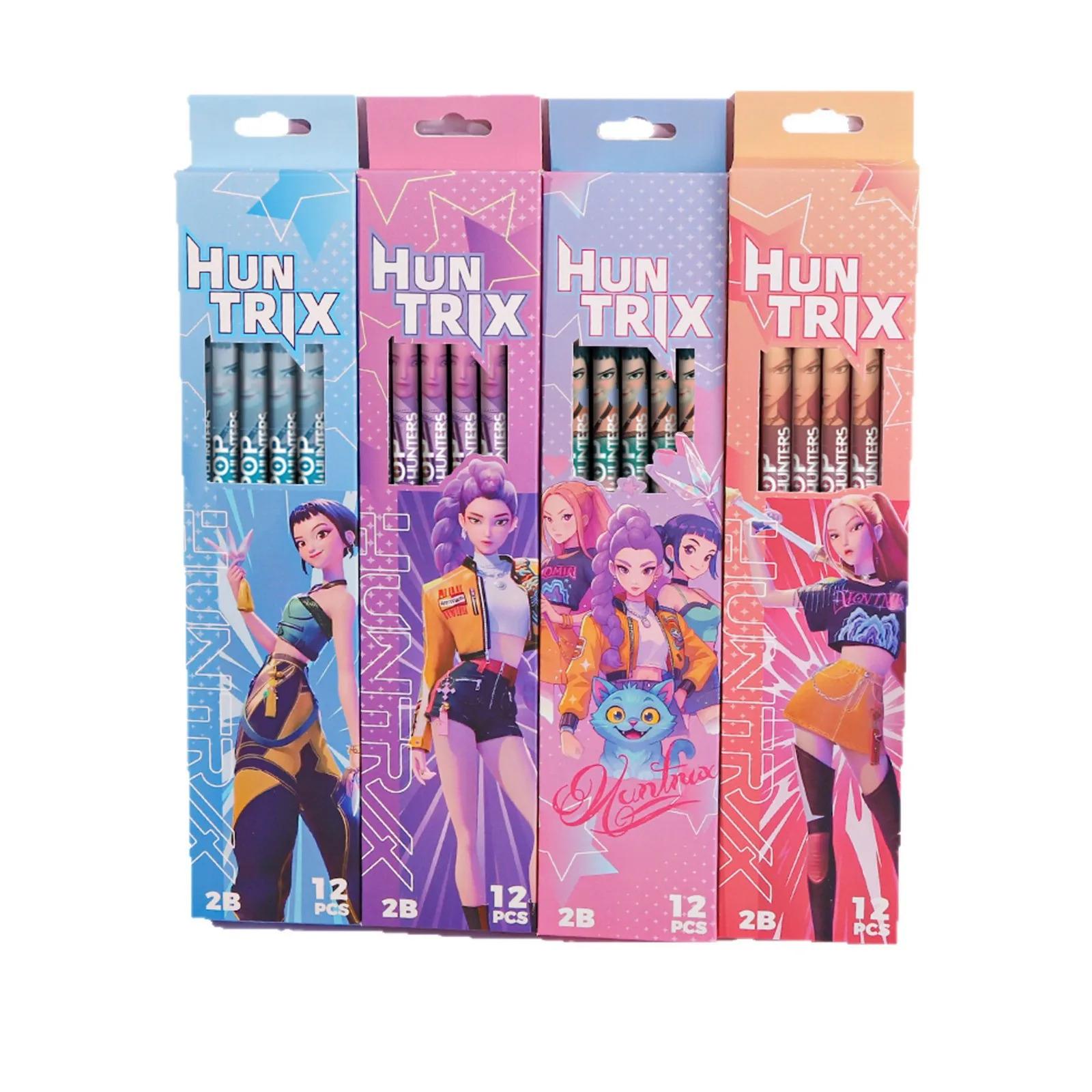 12Pcs/Set Witch Hunting Team Cartoon Pencils Cute Black Wood Pencils Festival Stationery Gift for Kids