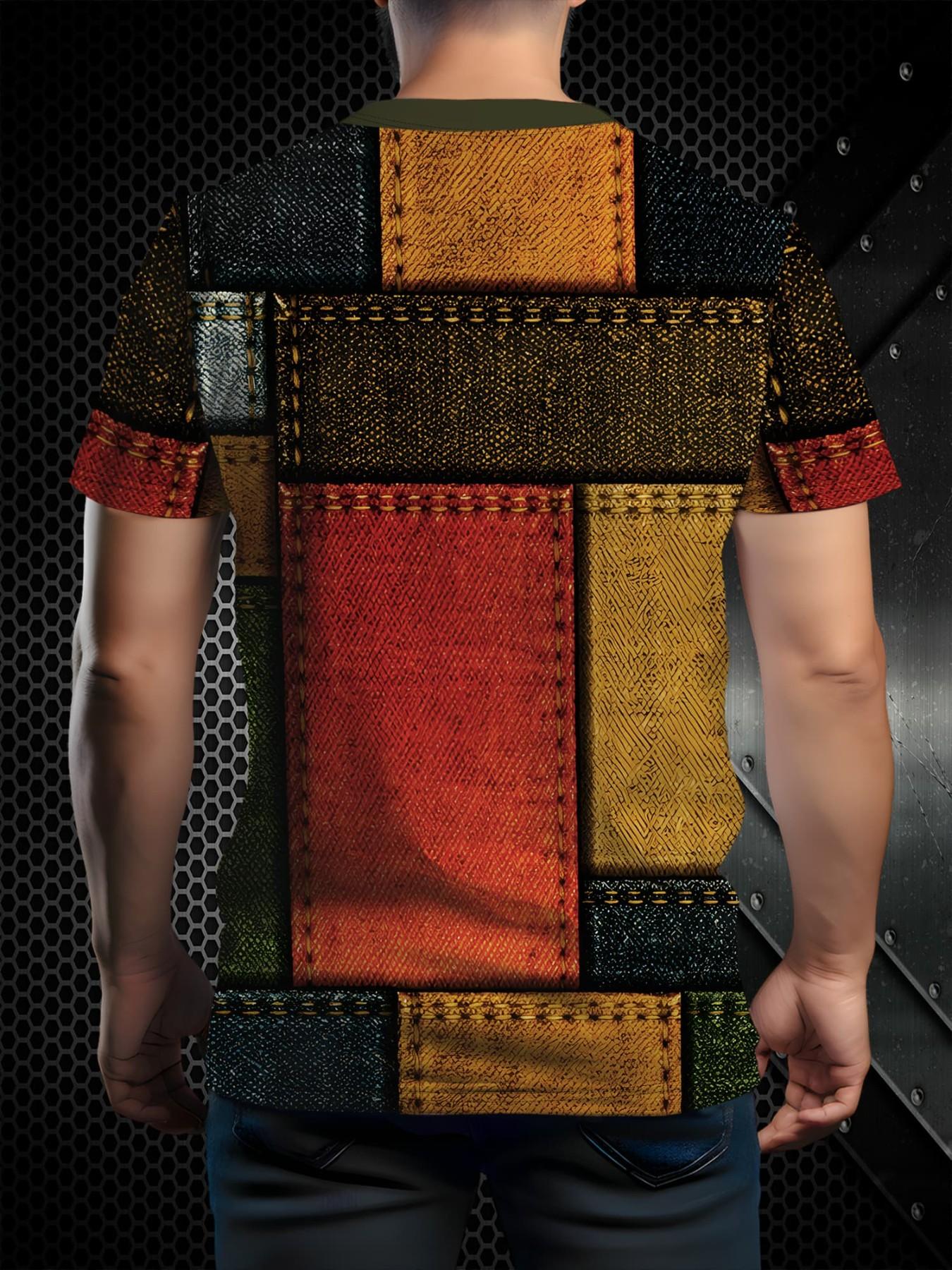 Unisex Middle Eastern Multi-Color Patchwork Print Short Sleeve T-Shirt, Summer Casual Sporty Quick-Dry Top, Ideal for Daily Wear & Outdoor Activities