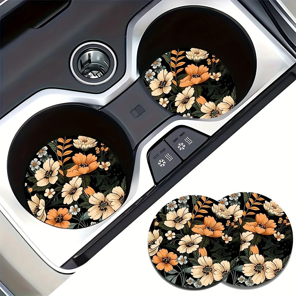 2 Pack Car Cup Holder Coasters, Flower Pattern Car Coasters for Cup Holders, Cup Holder Insert, Universal Non-Slip Car Cup Coasters , Car Accessories Interior for Women and Man