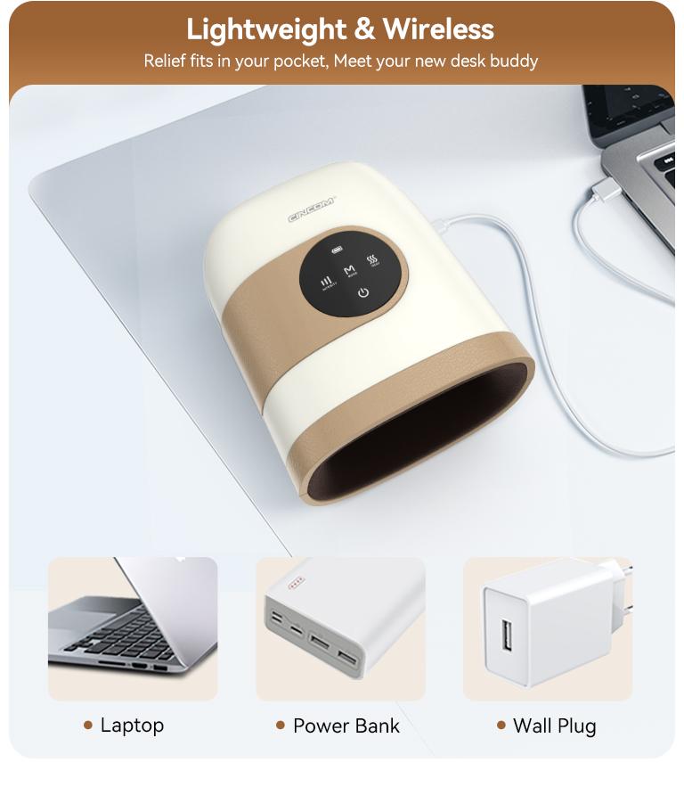 [Plus Model] CINCOM White Gold New Hand Massager, Rechargeable Finger Soother with Adjustable Comfort Settings, Soothing Warmth, User-Friendly Display—Perfect for Relaxation and an Ideal Gift for Loved Ones