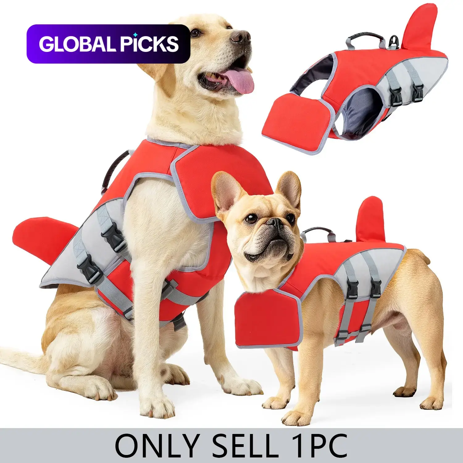 Pet Life Jacket, 1 Count Adjustable Dog Outdoor Life Vest, Anti-Choking Water & Buoyancy Clothing with Tow Handle, Fits Small to Large Dogs