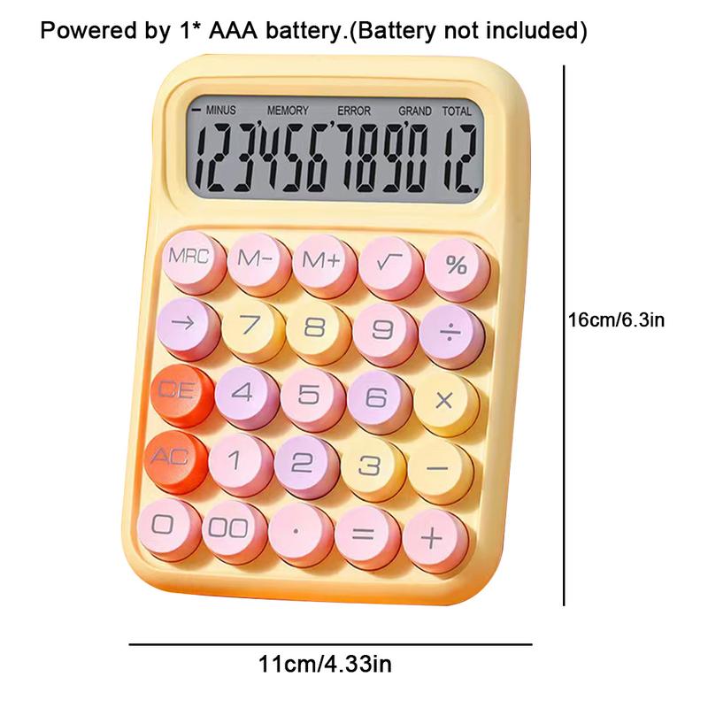 Colorful Keyboard Calculator, 1 Count Round Mechanical Keyboard Desktop Calculator with Display, Accounting Supplies for School Student Office (Batteries Not Included)