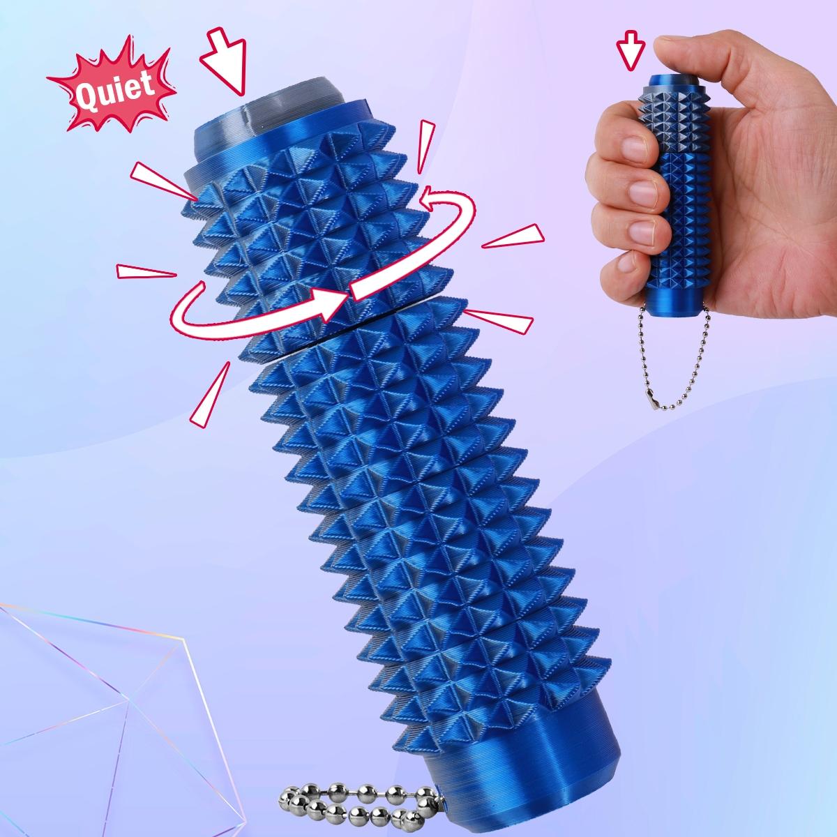 Pain Stim Fidget Toy, Quiet Press and Rotate, Cpc Approved, 3D Printed, Portable Spiky Keychain, Anxiety Relief, Focus and Calm Tool