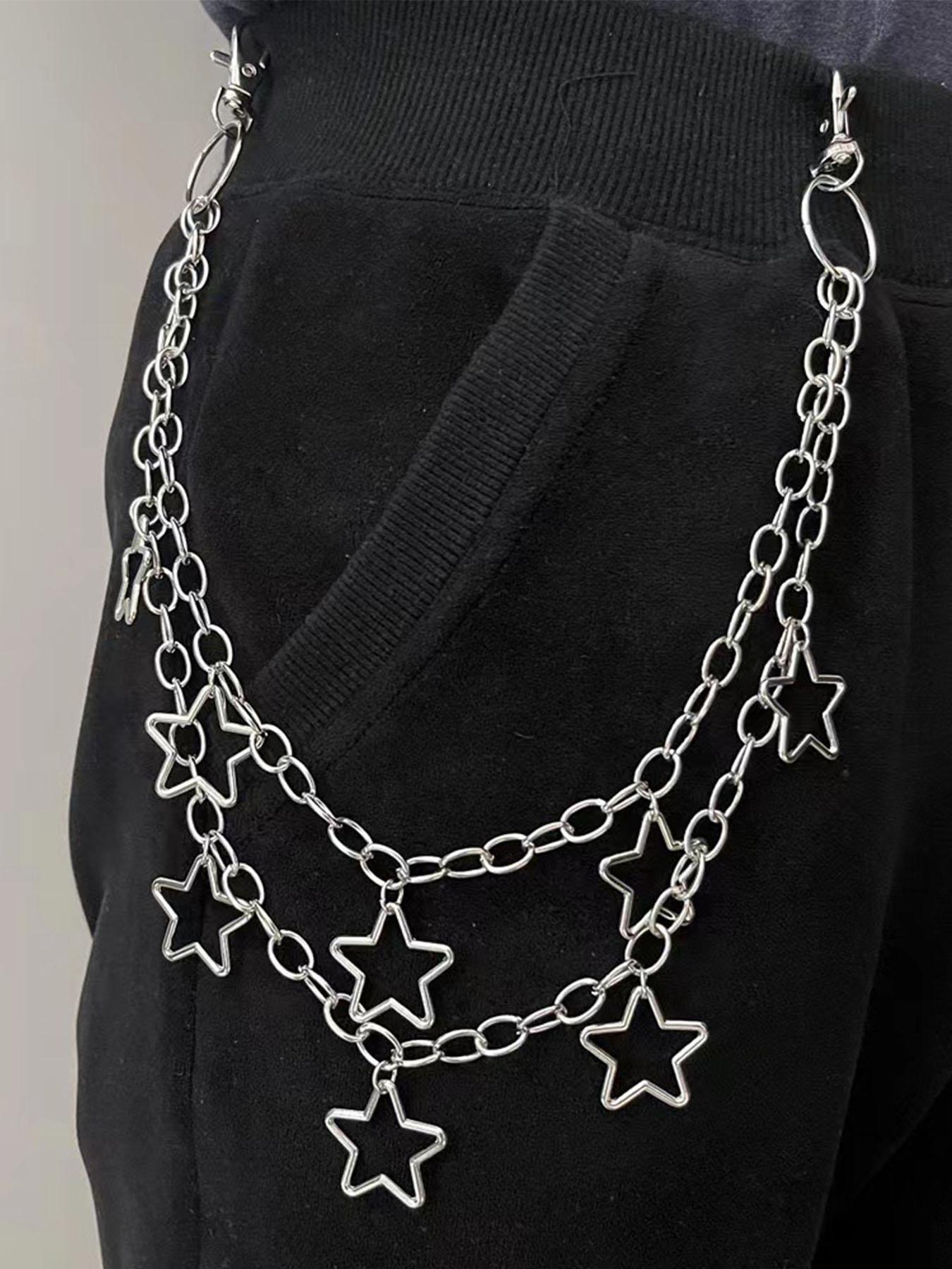 Punk Rock Metal Star Pendant Waist Chain, Unisex Street Dance Denim Accessory, Hip Hop Style for Men Women Daily Party Wear