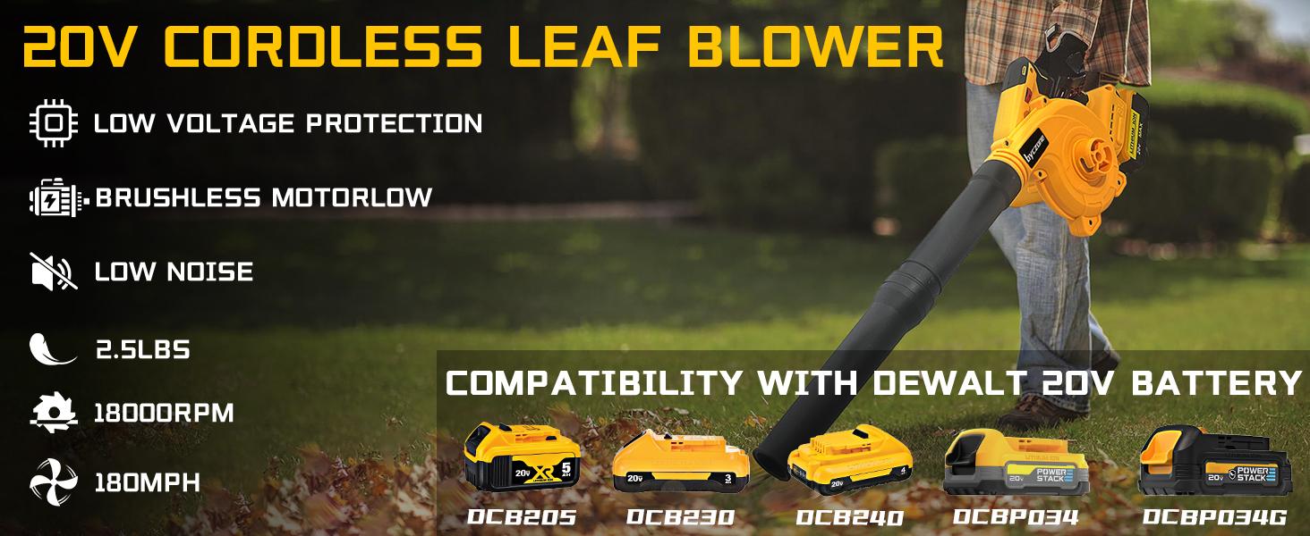 Cordless Leaf Blower for 20V Max Battery, Jobsite Air Blower with Brushless Motor,6 Variable Speed Up to 180MPH,2-in-1 Handle Electric Blower and Vacuum Cleaner(Battery Not Included) Portable Yellow