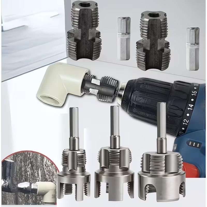 Internal & External Thread Pipe Drilling Tool Set, Compatible with Drill Press and Electric Drill, PVC/polymer Tube Threads