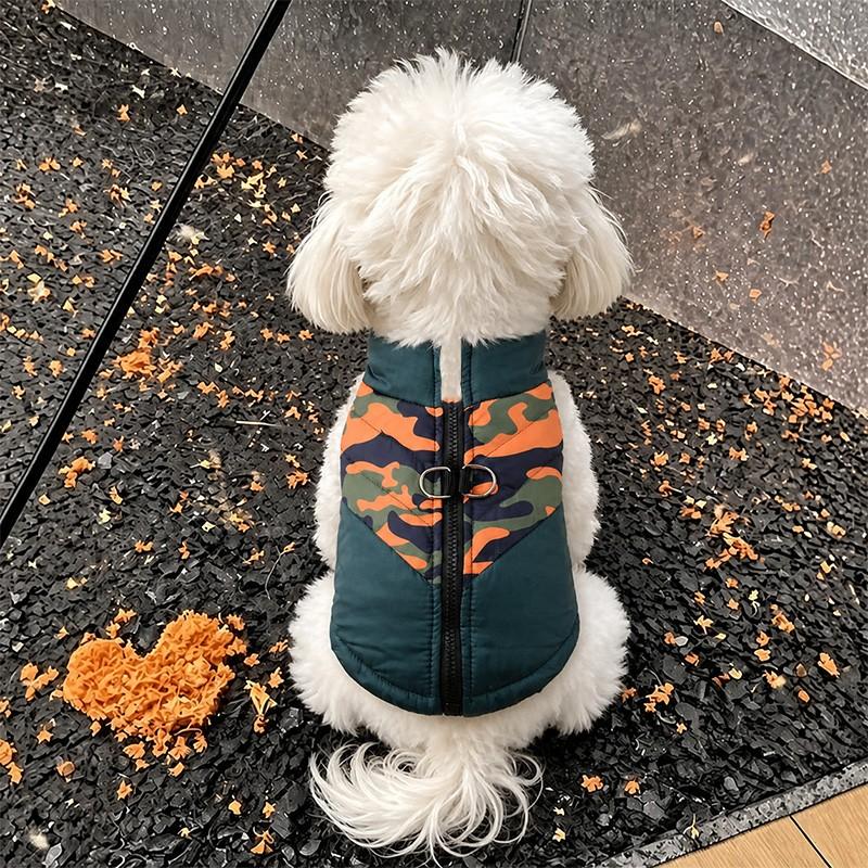 Pet Warm Thick Clothing, Stand Collar Pet Jacket, Easy-On Back Zipper, Dual D-Ring Harness, Loose Fit, Multiple Colors, Small Dogs Cats