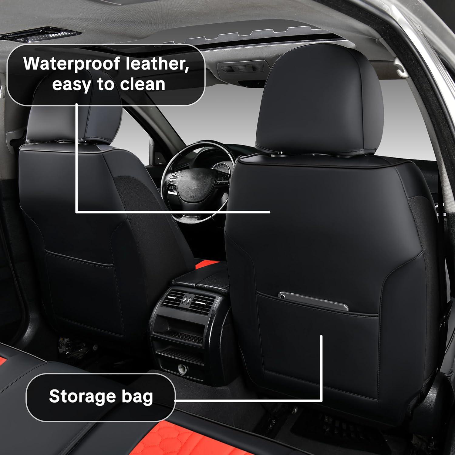 Arespark  Car Seat Covers Compatible with Dodge Ram 2002-2025 1500 2500 3500 Pickup Limited Laramie Big Horn Waterproof Leather Seat Protectors Fit for Dodge Ram Crew Cab& Quad Cab - Pink