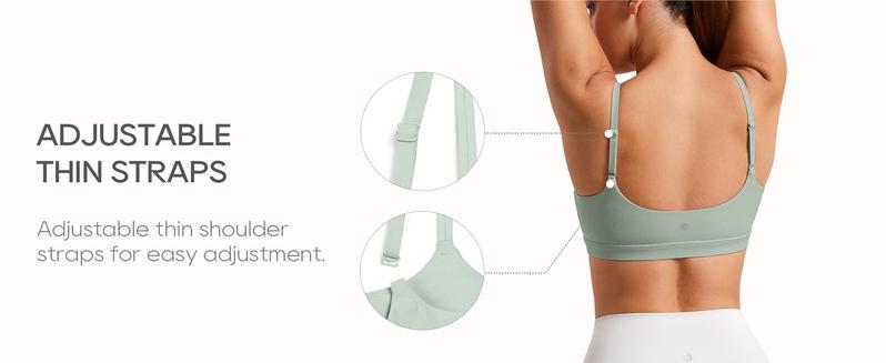 CRZ YOGA Womens Butterluxe Adjustable Spaghetti Strap Sports Bra - Scoop Neck Wireless Padded Bra Yoga Workout Crop Top