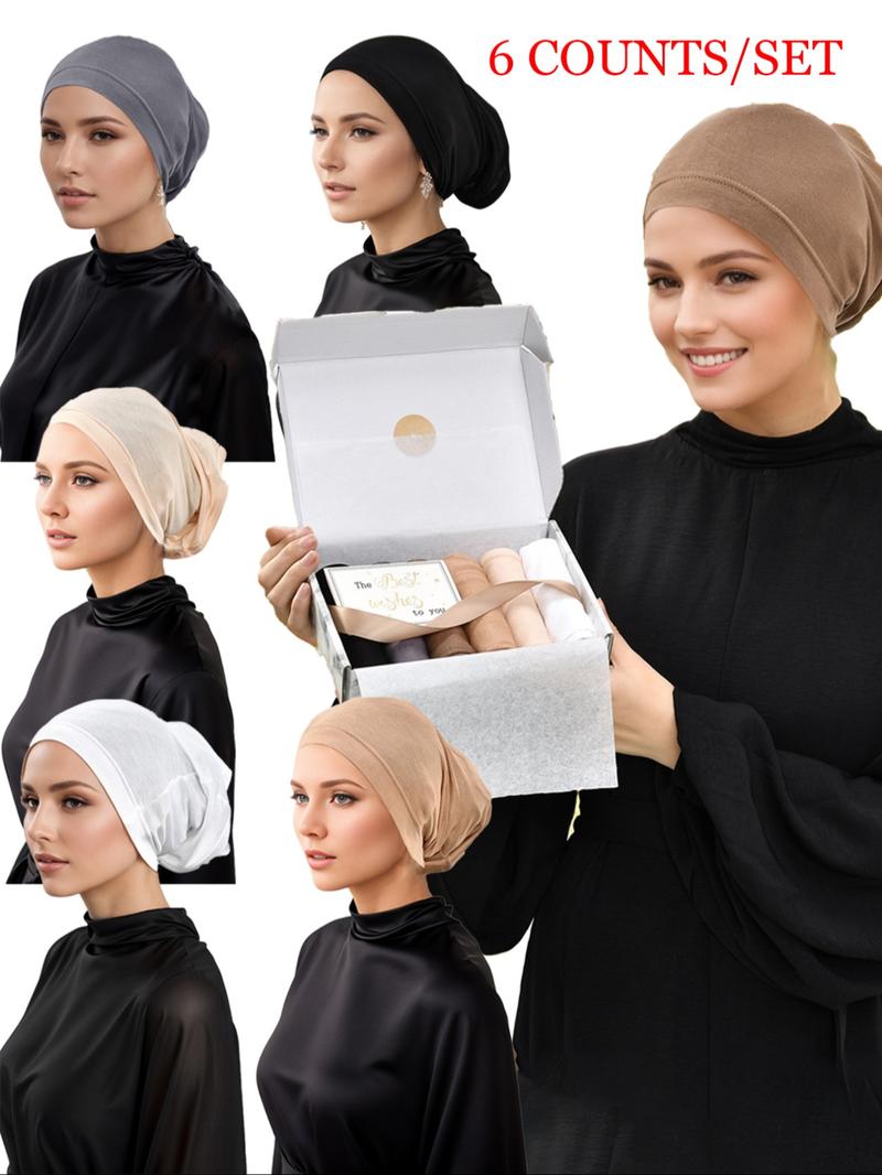 Women's Solid Color Underscarves Set, Soft Comfortable Hijabs, Turban Hijab, Fashionable Islamic Clothing for Daily Wear with Greeting Card, Hijabs for Women