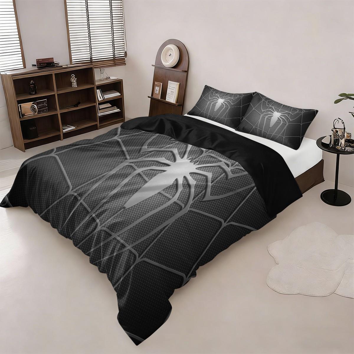 3pc Gray Spiderweb Bedding Set, Decorative bedding set, gray duvet cover set including 1 duvet cover and 2 pillowcases, suitable for single and double beds, available in multiple sizes, perfect for bedrooms, dormitories, guest rooms, and hotels