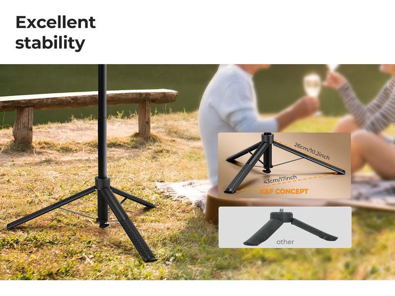 K&F CONCEPT Up to 71” Face Tracking Tripod Selfie Stick | 360° Rotation + Bluetooth Remote + Stand | 2 Fill Lights (Optional) | Black/White Textured (White Same as Black), for Travel/Live Streaming/Vloggers