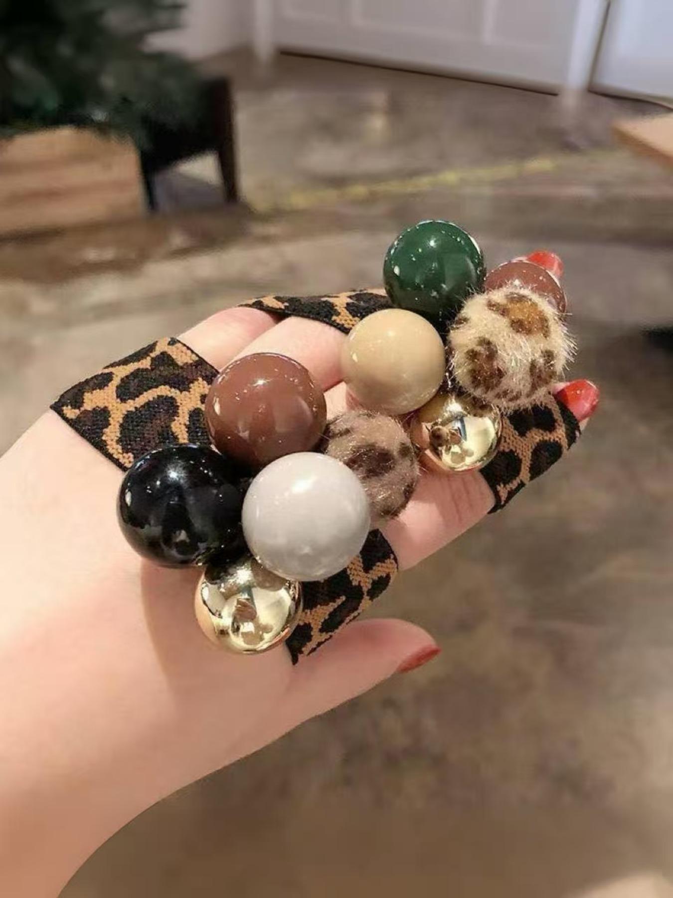 2 Piece Leopard Print Pearl Hair Ties, Elegant Minimalist Design, Flexible Ponytail Accessories, Daily Fashion Wear, Stylish Hair Bands