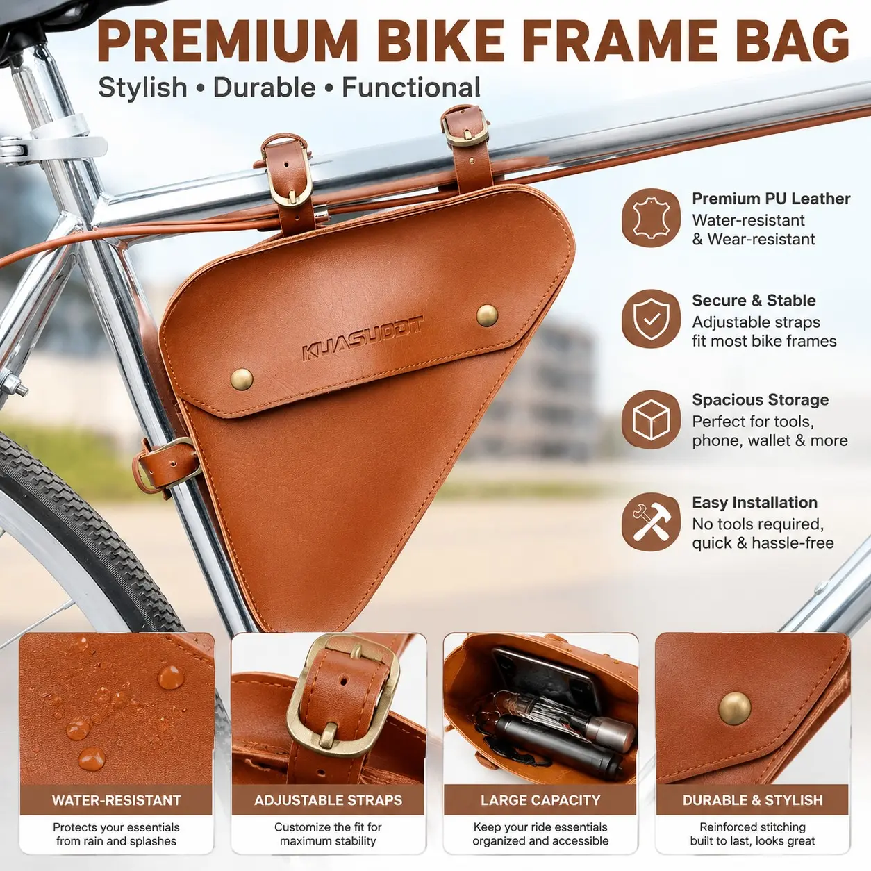 Vintage Triangle Bike Bag, Quick Release Large Capacity Rear Rack Pannier, Adjustable Shoulder Strap, Windproof Ergonomic Design, Road & Mountain Bikes, Commute & Travel