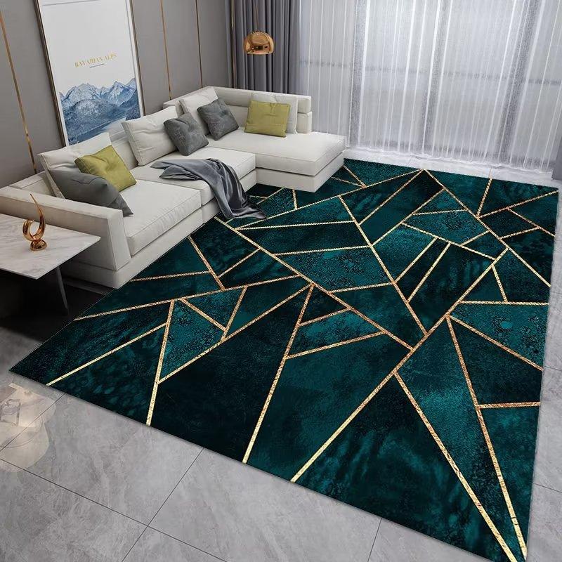 Luxury Emerald Green Gold Geometric Marble Flannel Area Rug - Modern Abstract Line Pattern Soft Mat for Living Room, Non-Slip Home Decor#EmeraldGreenRug #GoldGeometricMat #MarbleAbstractDecor #ModernCarpet #NonSlipFlannelRug