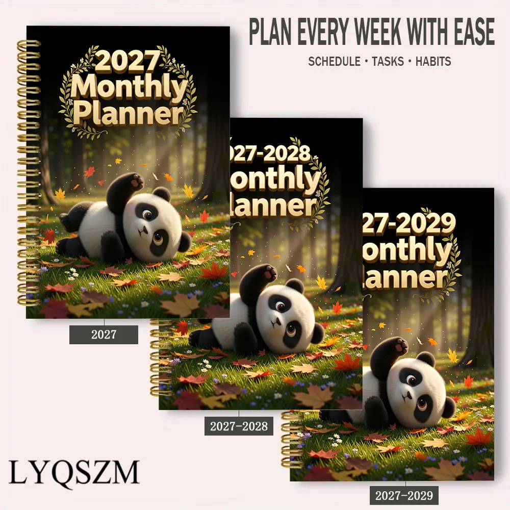 Monthly Planner Notebook 2027/ 2027-2028/ 2027-2029, 1/2/3 Year Planning Journal, Cute Panda Spiral Design 5.5x8.3 Inches, Daily Schedule & Goal Tracker for Students & Professionals, Perfect New