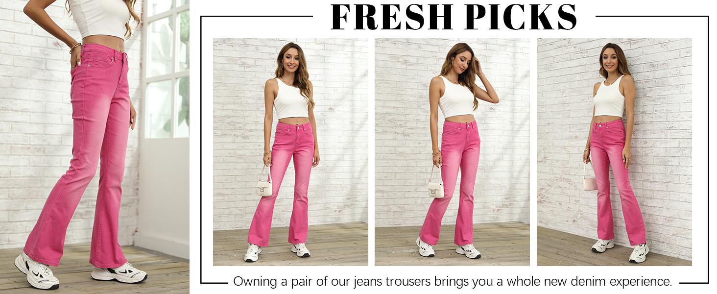 Flowyair Womens High Waisted Jeans Flare Stretch Boyfriend Bootcut Casual Denim Pants