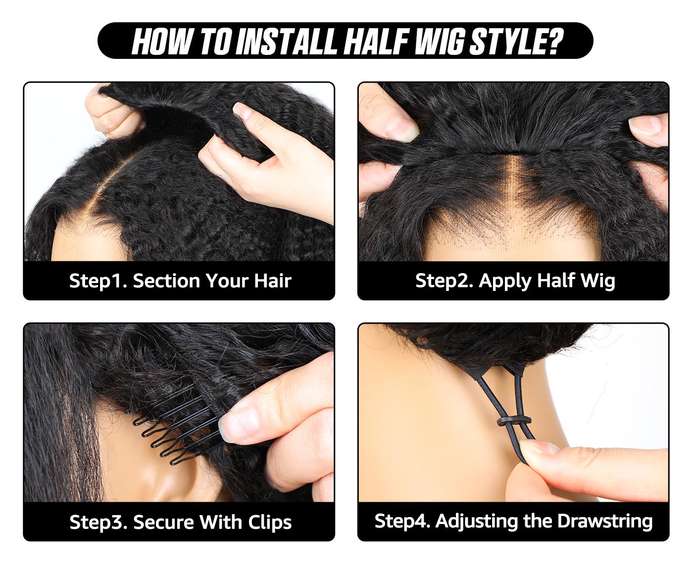 [3 In 1 Half Wig] OQ HAIR Kinky Curly Wear Go Half Wig 250% Density Seamless Flip Over Wig Invisible Hairline Glueless Human Hair Wigs Beginner Friendly Vacation Hair Blend Natural Hair Well Outdoorfun dealsforyoudays