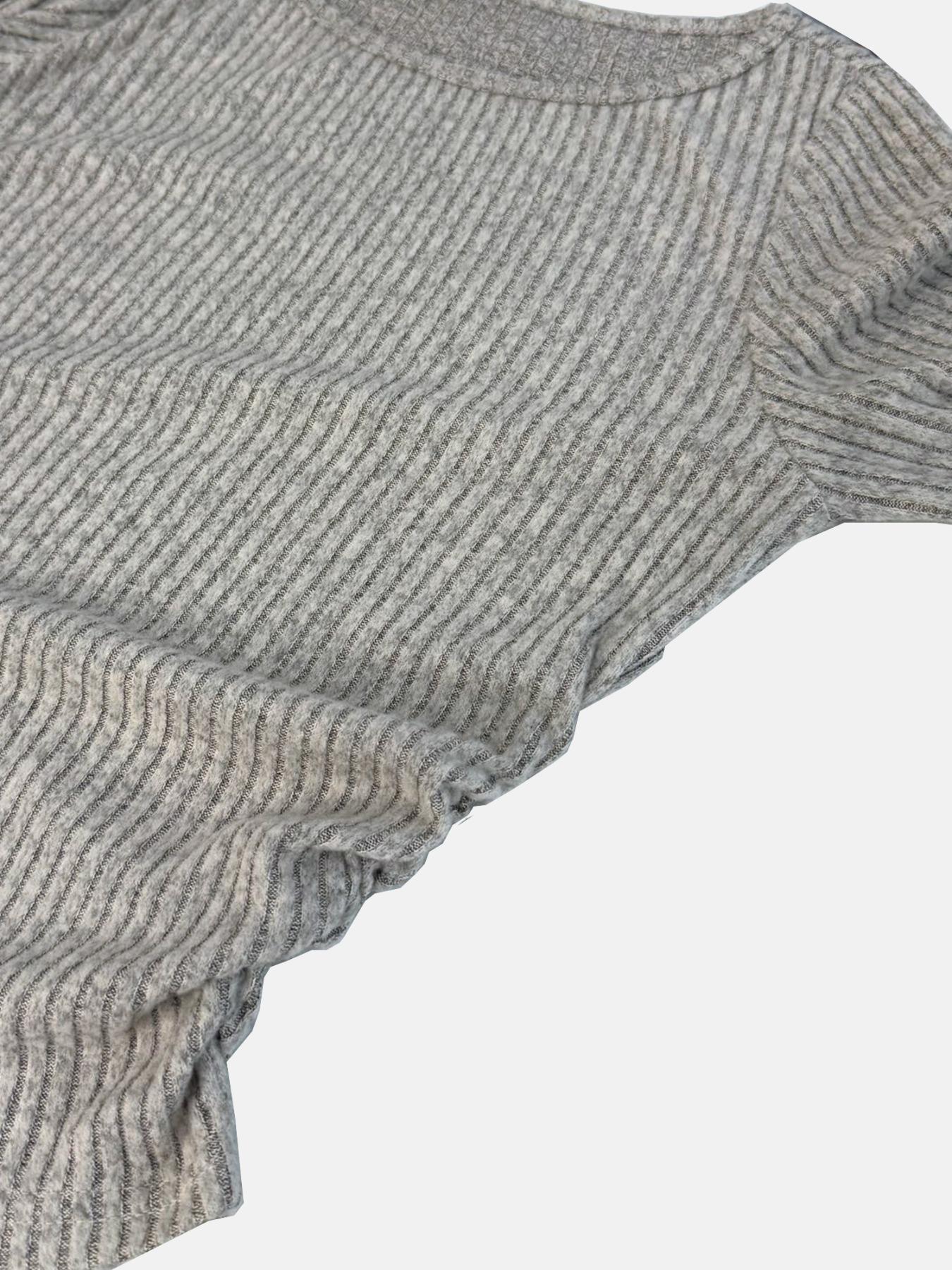 Women's Soft Knit Long Sleeve Round Neck Cropped Top & Wide Leg Pants Set, Comfortable Home Wear, Casual Two-Piece for Daily Use