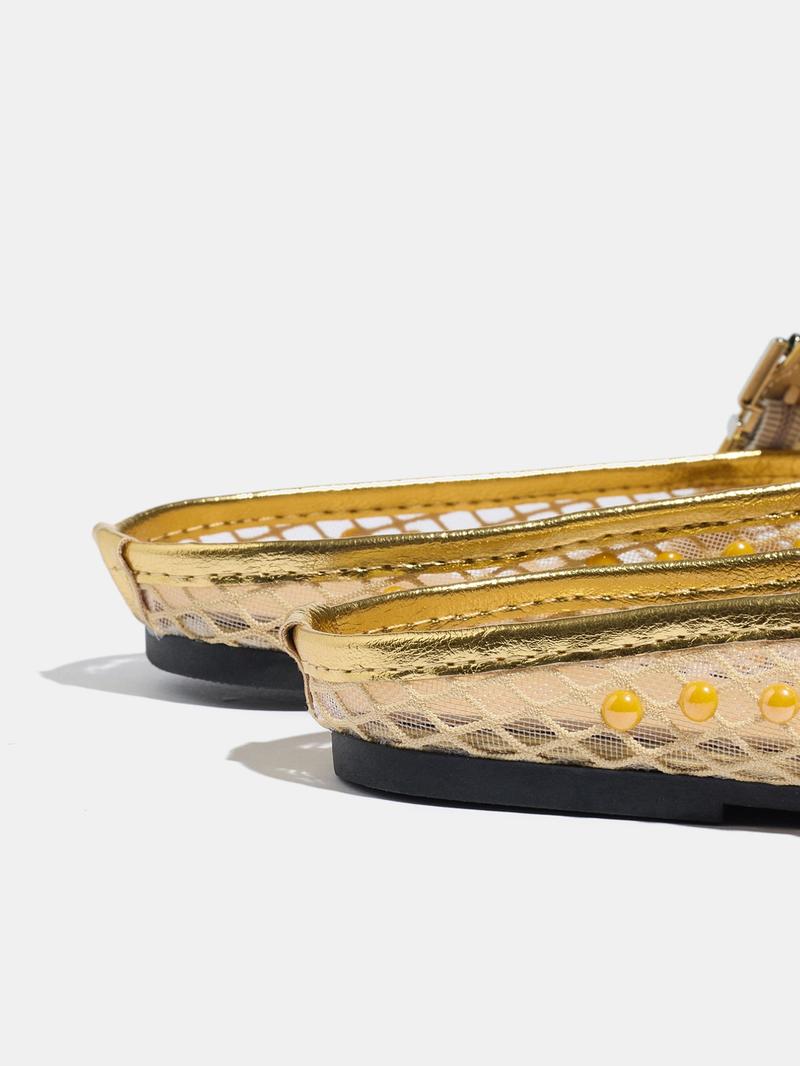 Women's Fashion Square Toe Summer Outdoor Sandals, Breathable Mesh Lace-Up Shoes, Rivets Design, Casual Beach Footwear, Casual Flat Sandals