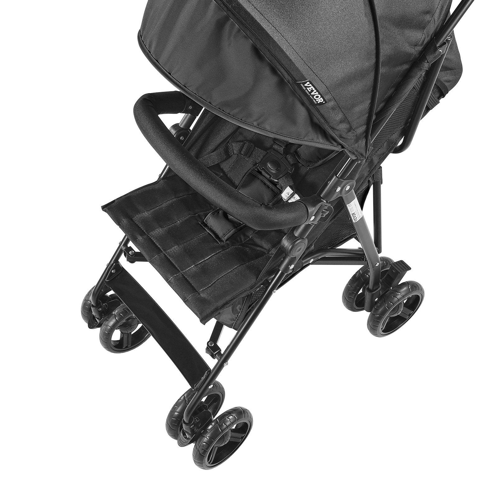 fathersdaygift VEVOR Lightweight Stroller, Compact Easy Fold MultiPosition Recline Canopy Backrest, Carbon Steel Frame, Large Storage Basket, Cup Holder, Umbrella Toddler Baby Stroller for Travel and More, Black