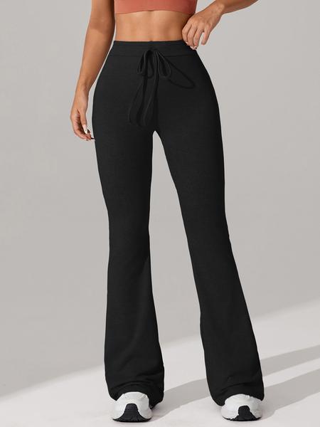 High Waist Faux Drawstring Bell Bottom Pants, High Elasticity Fabric, Slim Fit, Suitable for All Seasons, Outdoor Casual Running Yoga, Flared Yoga Bottoms