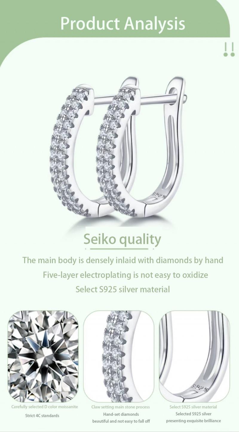 Double row half earrings S925 silver moissanite diamond quartz D grade 0.28CT S925 Silver Moissanite Stud Earrings