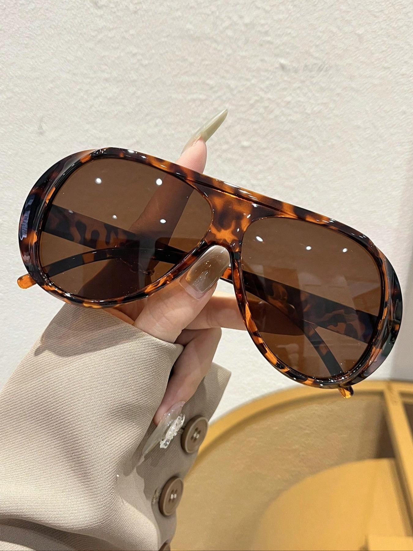 Fashionable Large Frame Decorative Lens Pc Material Glasses Set, Casual Protective Eyewear, All Seasons Wear