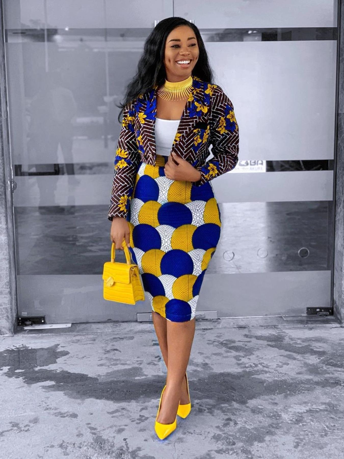 Women's Elegant Floral Blazer Jacket & Bodycon Skirt Set, Fitted Crop Top Outerwear, All Season Fashion