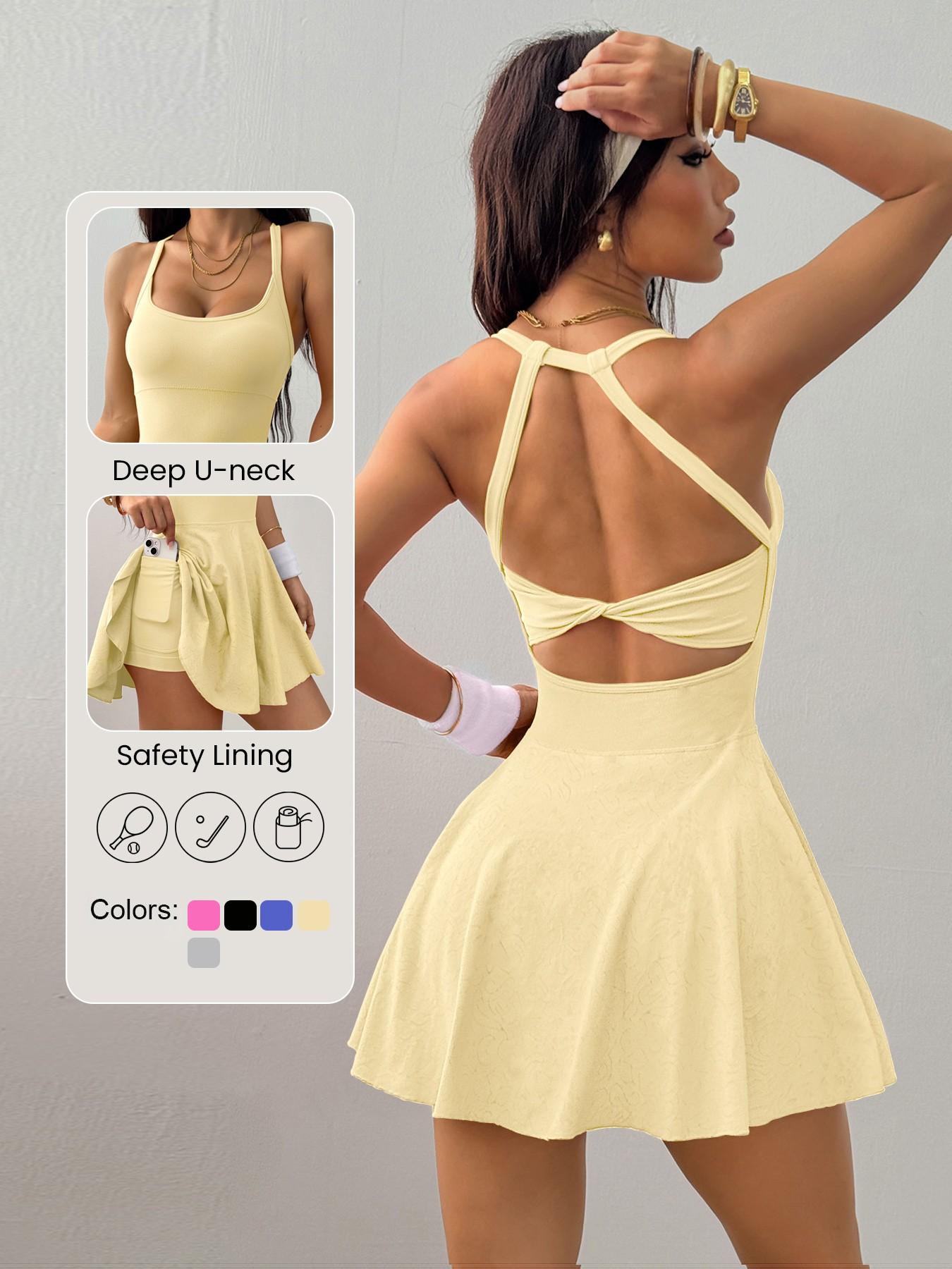 Keren Spring Summer New Arrival, Seamless Knot Back Workout Tennis Dress, Sporty One-Piece, High Elasticity, Breathable, Perfect for Sports & Daily Wear