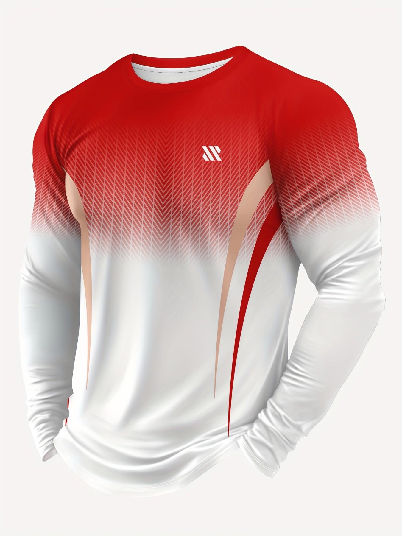 Men's Long Sleeve T-Shirt, Tops, Classic Workwear Style 3D Print, Sporty Casual Round Neck, Breathable Polyester Fabric, Slim Fit, Outdoor Comfort, Athletic Fitted Breathable, Casual Breathable Design