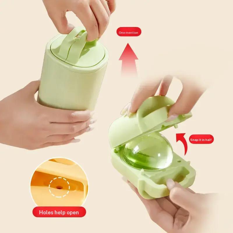 Large Ice Ball Mold with Lid, Dual Compartment Round Ice Maker, Whiskey Ice Cube Tray, Refrigerator Ice Cubes Holder, Ice Box