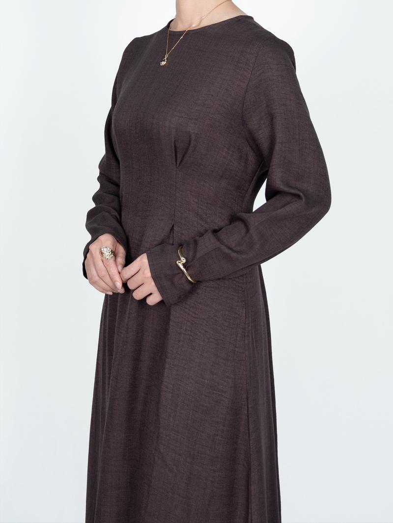 Fashion Elegant Ruched Back Belted Zipper Long Dress, Fitted Plain Design, Women's Stylish Evening Wear, Modest Style Dress, Perfect for Parties and Events