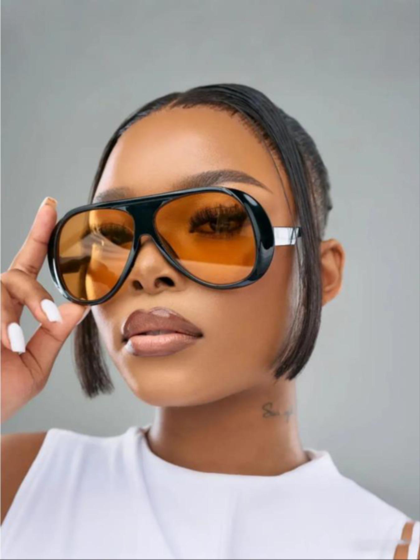 Fashionable Large Frame Decorative Lens Pc Material Glasses Set, Casual Protective Eyewear, All Seasons Wear