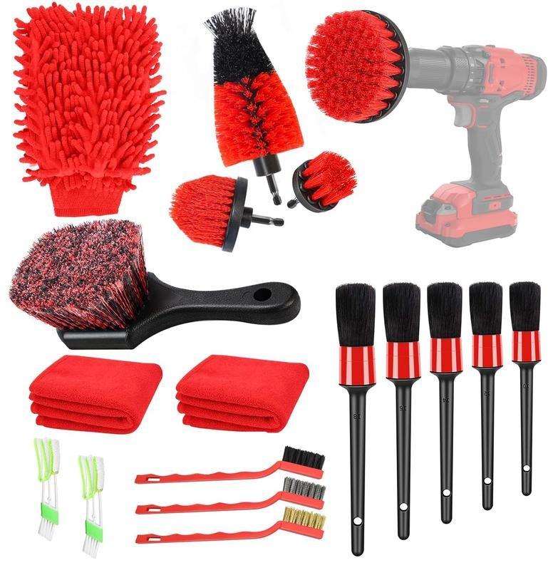 Professional Car Detailing Kit, Multifunctional CarCleaning Kit with a Variety of High Quality Soft-bristle Detailing Brush Set for Cleaning All CarParts, Interior, Exterior, Wheels and Dashboard
