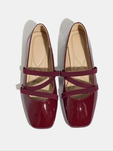 Women's Easy Slip-On Casual Trendy Flat Shoes, Wine PU Leather Square Toe Casual Ballet Flats, All Season Comfortable Wear-Resistant Design