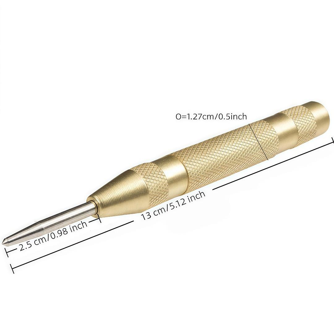 1pcs Automatic Center Punch Tool with 2 Extra Drill Bits, 5 Inch Steel Spring Hole Puncher, Adjustable Tension, Rust Proof, Polished Round Head, Hand Tools