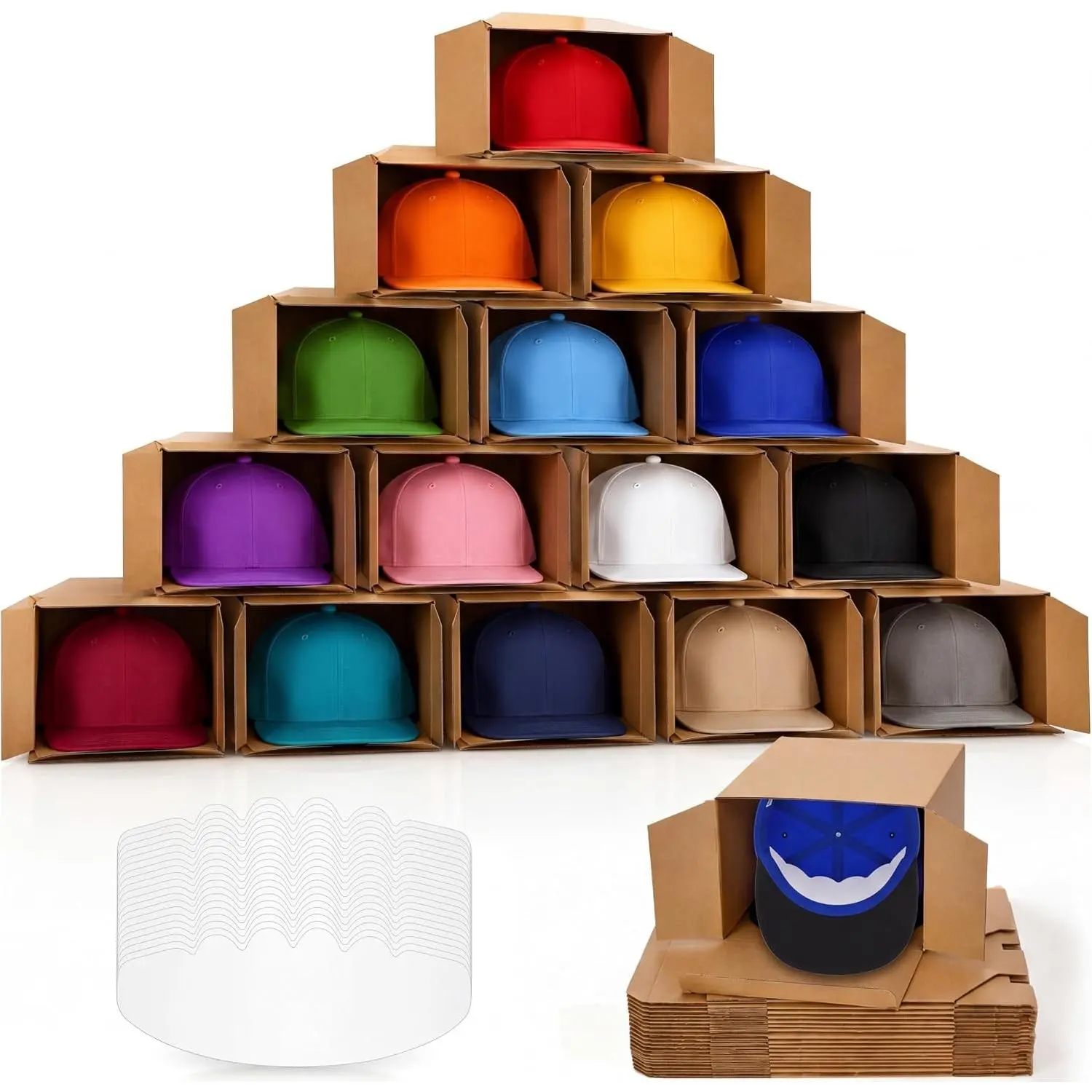 20 Set Hat Shipping Boxes with Baseball Caps Inserts Small Corrugated Hat Display Case Fold Storage Container Gift Box for Baseball Cap Trucker Cap Packaging Business, 7.8x7.8x4.8 Inch