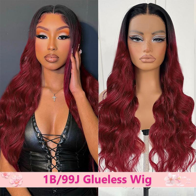 Bling Hair1B/99J Wear and Go Glueless Wigs Human Hair Pre Cut Lace 180% Density 5X5 Transparent Lace Front Wig Human Hair Body Wave Wig