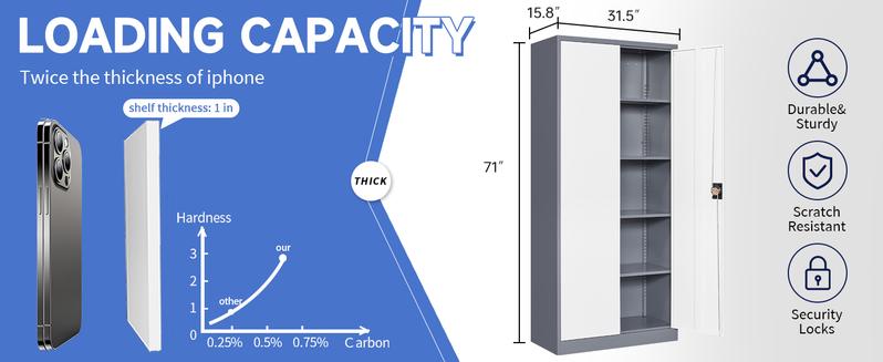 Yizosh Metal Garage Storage Cabinet with Locking Doors and 2 Drawers, Heavy Duty Steel Tool Cabinet with Pegboard, 71" - Lockable Cabinets for Garage, Warehouse, Basement